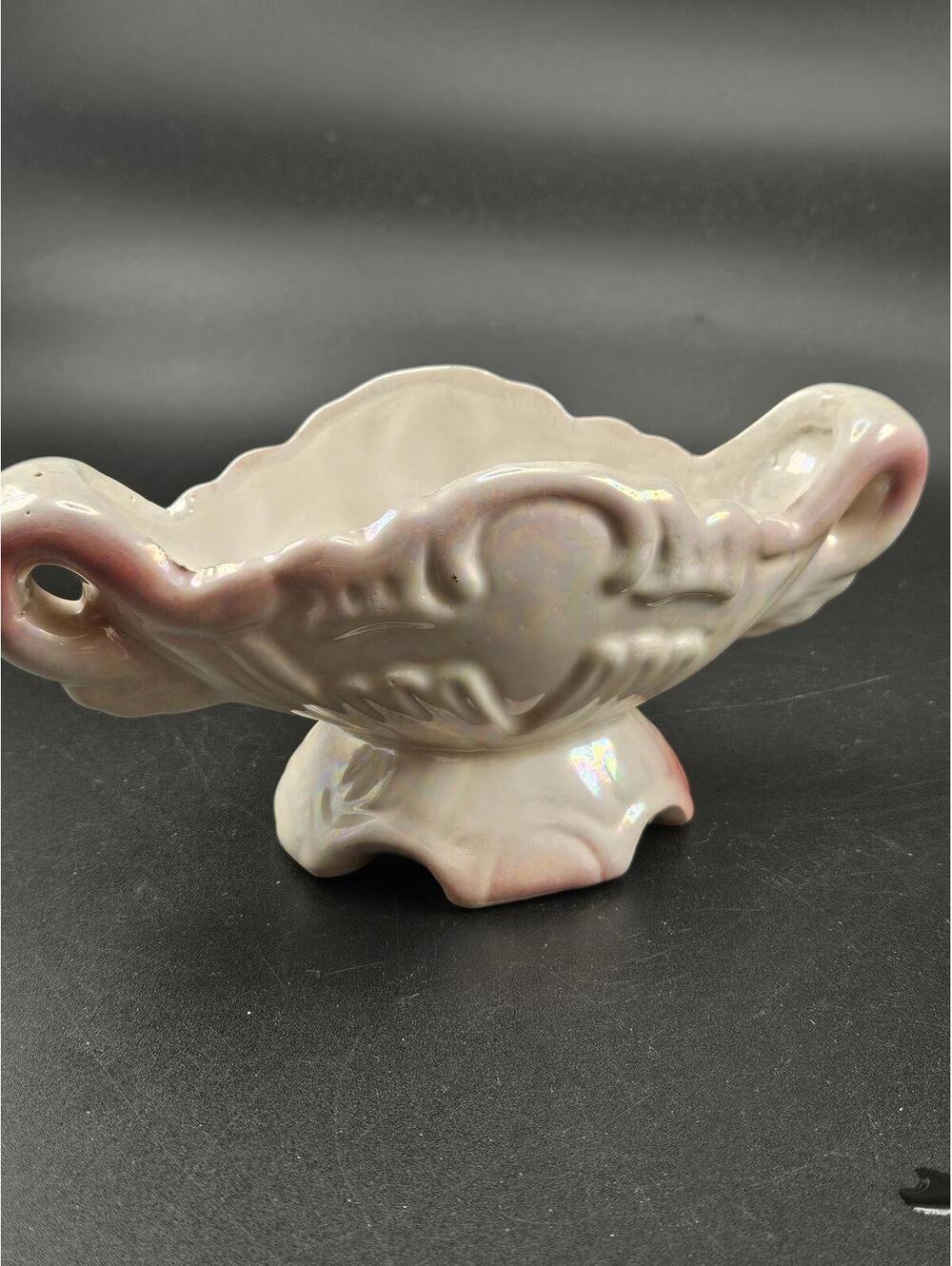 Vintage Pink Lusterware Footed Vanity Dish Rose & Leaf - Bridgerton Regencycore - Picture 3 of 15
